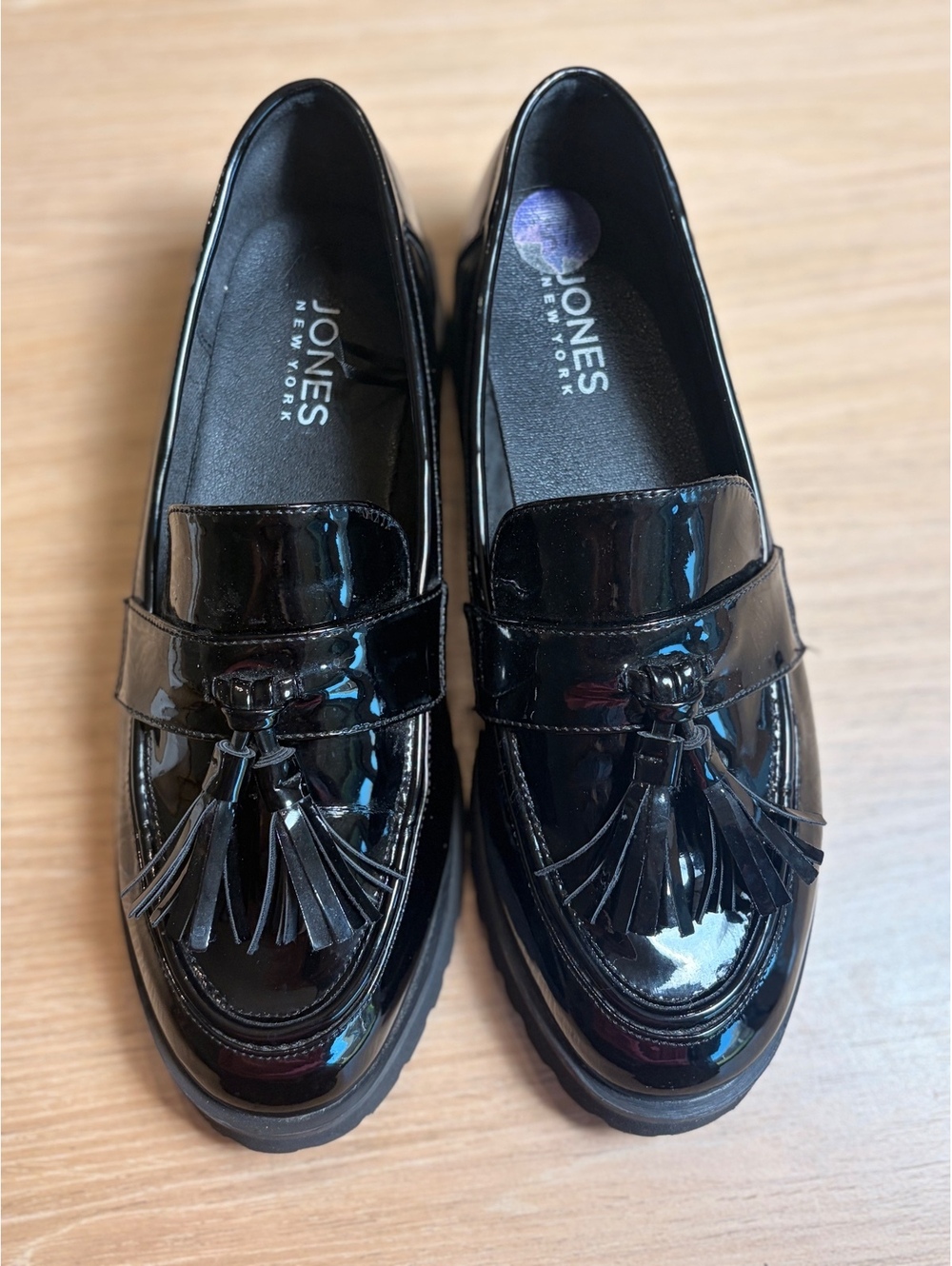 Jones New York Priscilla black patent tassel loafers